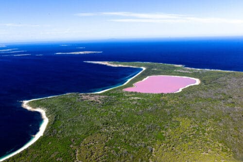 Aerial view of Lake Hillier, Middle Island near Esperance