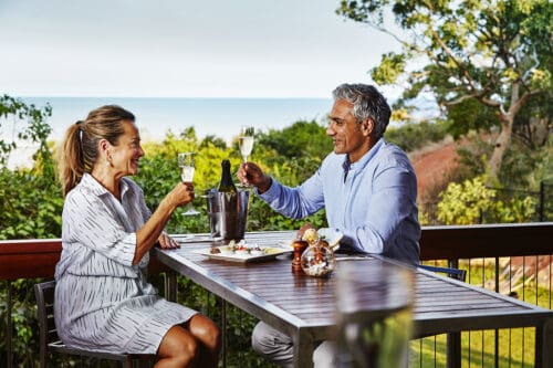 Couple dining at the Cygnet Bay Pearl Farm, Dampier Peninsula